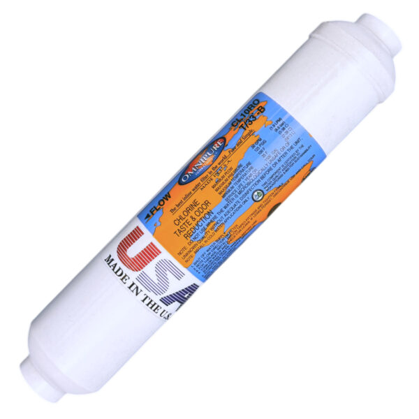 Omnipure T33 Inline GAC Carbon Post Filter — 10″ × 2″, NSF/ANSI 42, 1/4″ or 3/8″ Tubing Options — SKU CL10ROT33-B