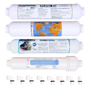 4-Filter Replacement Set for 5-Stage Alkaline Countertop RO Systems — Sediment, T28, T33 & 3-in-1 Alkaline with 8 Fittings — SKU 4FILTERAT1
