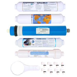 5-Stage Alkaline Countertop RO Replacement Filter Kit — Sediment, T28, 75/150 GPD Membrane, T33, 3-in-1 Alkaline, Wrench & 8 Fittings — SKU 4FILTERATM