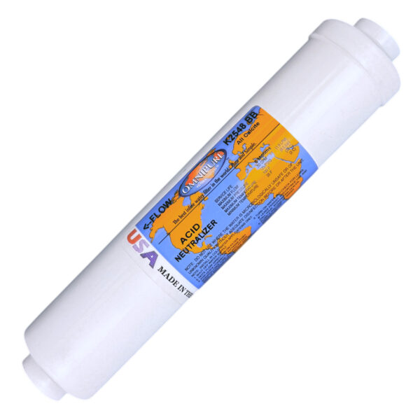 Omnipure Calcite Remineralization & Acid-Neutralizing Inline Filter — 10″ × 2″, 1/4″ FPT, 1/4″ & 3/8″ Options — SKU K2548-BB
