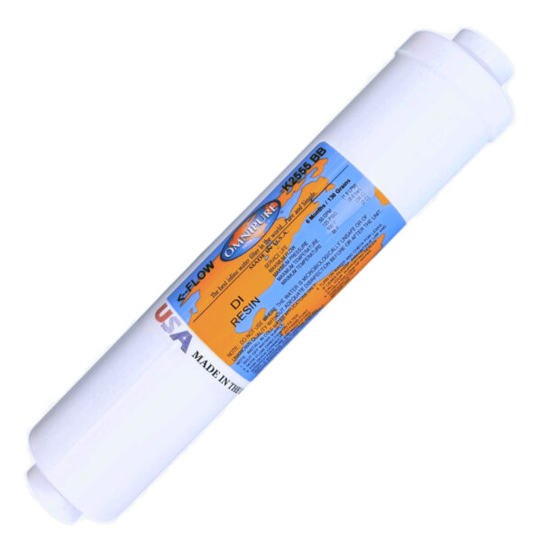 Omnipure Mixed-Bed DI Deionization Inline Filter — 10″ × 2″, 1/4″ FPT, 1/4″ & 3/8″ Options — SKU K2555-BB