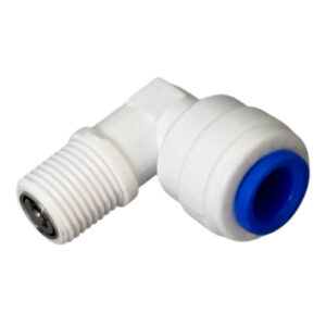 1/8″ MNPT × 1/4″ OD Quick-Connect Check Elbow for RO Membrane Waste Line — SKU FT-EL-18-CH