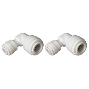 1/4″ OD × 3/8″ OD Quick-Connect 90° Reducer Elbow Fittings — 2-Pack — SKU FT-EL-QC14-QC38
