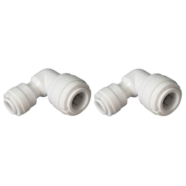 1/4″ OD × 3/8″ OD Quick-Connect 90° Reducer Elbow Fittings — 2-Pack — SKU FT-EL-QC14-QC38