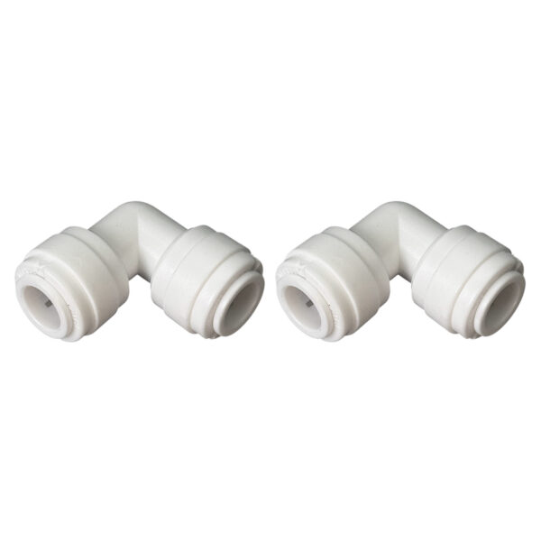 3/8″ OD Tube-to-Tube Quick-Connect 90° Elbow Fittings — 2-Pack — SKU FT-EL-QC38-QC38