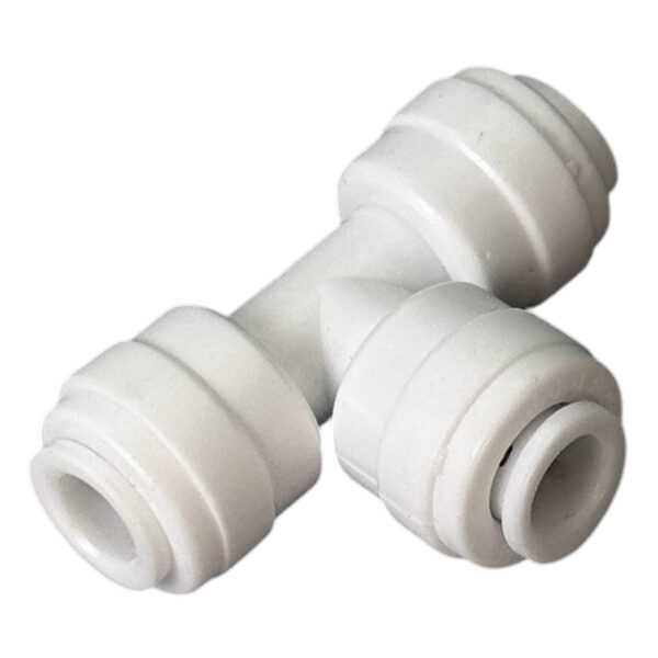 1/4″ OD 3-Way Tee-Splitter Quick-Connect Fitting — 1 Inlet to 2 Branches — SKU FT-TEE-QC14-QC14-QC14