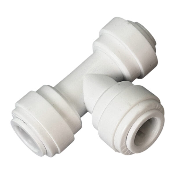 1/4″ OD × Dual 3/8″ OD Quick-Connect Tee Fitting — 3-Way Reducer/Splitter — SKU FT-TEE-QC14-QC38-QC38