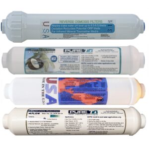 4 Filter Set for 5-stage Alkaline Countertop RO Systems, including Sediment, T28, T33 & 3-in-1 Alkaline inline filter cartridges