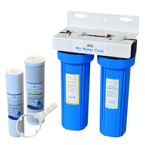 2-Stage (Dual Stage) Whole House Water Filtration System, 3/4" Port Inlet/Outlet, with an Extra Set of Replacement cartridges, SKU: MWC-DUAL-BH34