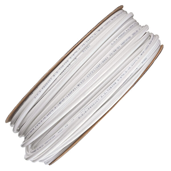 Higher-flow white tubing for RO & water filtration 3/8″ OD polyethylene tubing for compatible quick-connect drinking-water systems This white 3/8″ outside-diameter polyethylene tubing is designed for compatible reverse-osmosis and point-of-use water-filtration systems. Its larger diameter can support higher flow with less pressure drop than typical 1/4″ tubing, making it useful for under-sink RO main lines, pressure-tank connections, inline filters, refrigerators, ice makers, and other 3/8″ OD applications. 3/8″ ODHigher-flow residential tubing size PolyethyleneFlexible tubing material WhiteC.C.K. tubing 3–50 ftChoose 3, 10, 20, or 50 ft Applications Use where a larger tubing diameter and higher flow are preferred 3/8″ OD tubing is commonly used in residential filtration systems where greater flow or reduced pressure drop is helpful. It works with compatible 3/8″ push-to-connect fittings and can be cut to the required length for installation, replacement, or repair. RO systems Under-Sink & Higher-Flow RO Useful for compatible main product-water lines, pressure-tank runs, post-filter connections, and other system locations designed for 3/8″ OD tubing. Other applications Filters, Refrigerators & Beverage Lines Suitable for compatible inline filters, refrigerators, ice makers, and water-dispensing equipment that accept standard 3/8″ OD tubing. Key benefits Flexible tubing for clean, serviceable higher-flow connections 3/8 3/8″ OD Size Fits compatible fittings designed specifically for 3/8″ outside-diameter tubing. FLOW Higher-Flow Option Larger bore can reduce pressure drop compared with typical 1/4″ tubing in suitable applications. PE Polyethylene Construction Flexible tubing for routing through typical residential filtration installations. QC Quick-Connect Compatible Works with compatible 3/8″ push-fit fittings when tubing is cut square and fully seated. CUT Easy to Size Cut cleanly to the length required for installation or service. TW Made in Taiwan Manufactured by C.C.K. in Taiwan according to the current listing. Available lengths Choose the amount of tubing required for your installation 3 FT Short Replacement Run Useful for repairs and short component-to-component connections. 10 FT General-Purpose Length Suitable for many under-sink RO and inline filtration installations. 20 FT Extended Installation Useful for routing tubing across larger cabinets or to nearby appliances and filters. 50 FT Bulk Service Length Suitable for multiple installations, repairs, or longer custom tubing runs. Specifications Verified product details Product typeReverse-osmosis / water-filtration tubing Tubing size3/8″ OD (outside diameter) MaterialPolyethylene (PE) ColorWhite Connection typeFor compatible 3/8″ push-fit / quick-connect fittings Available lengths3 ft, 10 ft, 20 ft, 50 ft Listed temperature range40–100°F Typical applicationsUnder-sink RO, pressure tanks, inline filters, refrigerators, ice makers, and higher-flow water-filtration connections Brand / manufacturerC.C.K. Country of manufactureTaiwan Listed package dimensionsN/A on current MyAquaFilter listing Listed package weightN/A on current MyAquaFilter listing SKUTU-38-W Compatibility checklist ✓Your fitting is designed for 3/8″ OD tubing ✓The application uses a compatible cold-water filtration line ✓The tube can be routed without excessive kinking or crushing ✓The selected length provides enough extra tubing for clean routing and future service Installation A square cut and full insertion are essential for a reliable push-fit connection 1 Measure the Run Route the tubing with smooth curves and leave enough extra length for future servicing. 2 Cut at 90° Use a tubing cutter or suitable sharp blade to make a clean, square cut without crushing or deforming the tube. 3 Push Fully Into the Fitting Insert the tubing straight into the compatible 3/8″ quick-connect fitting until it passes the internal seal and seats fully. 4 Check the Connection Give the tubing a gentle pull to confirm retention, then pressurize slowly and inspect the connection for leaks. Before purchase Good to know ! 3/8″ means outside diameter Confirm tubing by OD, not inside diameter. This product is not a replacement for 1/4″ OD tubing. ! Current page contains a size typo The old description says this 3/8″ tubing is compatible with components using 1/4″ OD tubing. It should state 3/8″ OD compatibility. ! Use with compatible push-fit fittings Do not assume compatibility with 1/4″ fittings, compression fittings, barbs, or threaded connections without the correct adapter. ! Cold-water use The current listing specifies a 40–100°F range. Do not use on hot-water lines. ! Pressure rating is not published The current MyAquaFilter page does not provide a manufacturer-verified maximum working-pressure specification. ! NSF wording needs exact-model verification The current page states NSF/ANSI 42/58/61 certification, but the exact C.C.K. manufacturer trade designation and applicable certification scope should be confirmed before using those standards as a product-specific claim. Confirm tubing outside diameter, fitting type, and application temperature before ordering. Specific NSF/ANSI certification claims should be published only after the exact C.C.K. tubing trade designation and certification scope are verified. Not sure whether 3/8″ tubing is the correct size? Measure the outside diameter of the existing tube or send a clear photo of the tubing and fitting. Ask a Water Filter Specialist