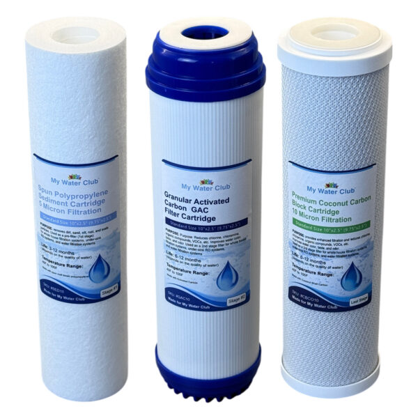 Replacement Set (3 pcs) for 3 Stage Whole House Filtration Systems. Replacement Set of 3 filters: Sediment, GAC, Premium Activated Carbon Block (Premium Set)