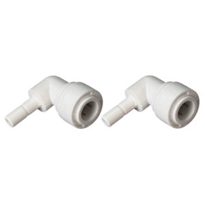 1/4″ Stem × 3/8″ OD Quick-Connect 90° Elbow Fittings — 2-Pack — SKU FT-EL-STEM14-QC38