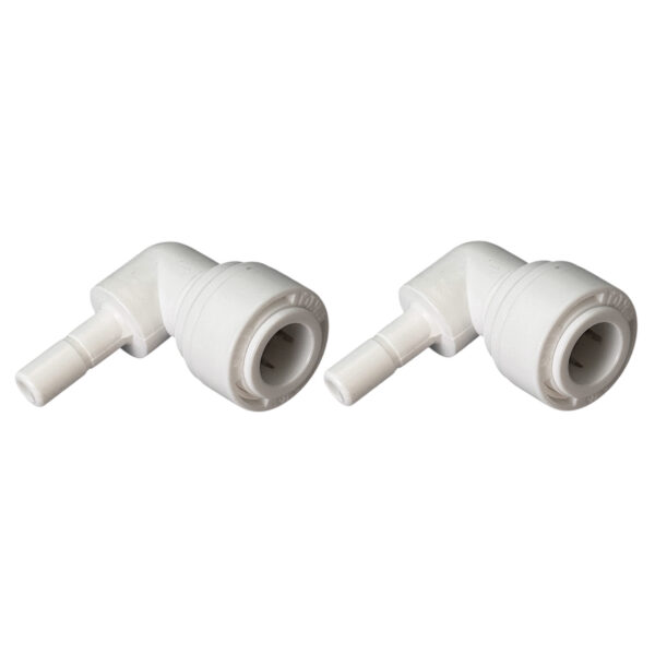 1/4″ Stem × 3/8″ OD Quick-Connect 90° Elbow Fittings — 2-Pack — SKU FT-EL-STEM14-QC38