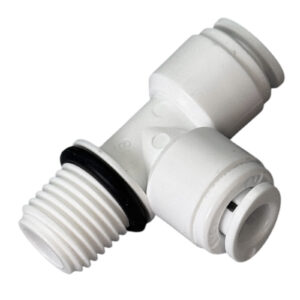 1/4″ Thread × Dual 1/4″ OD Quick-Connect Tee-Splitter Fitting — SKU FT-TEE-14-QC14-QC14