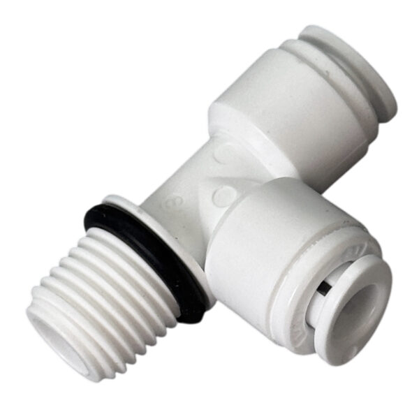 1/4″ Thread × Dual 1/4″ OD Quick-Connect Tee-Splitter Fitting — SKU FT-TEE-14-QC14-QC14