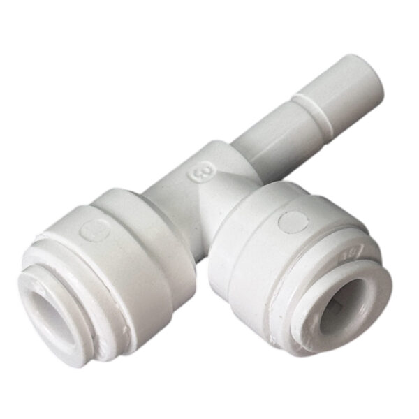 1/4″ Stem × Dual 1/4″ OD Quick-Connect Tee Fitting — SKU FT-TEE-STEM14-QC14-QC14