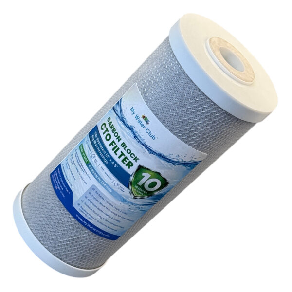 10" x 4.5" Carbon Block CTO Water Filter – 10 Micron, Whole House Big Blue Replacement, Reduces Chlorine, Taste, Odor & VOCs. SKU: CTO-10BB