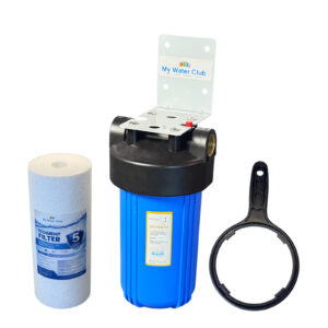 Whole House Single Stage Water Filtration System – 10″ × 4.5″ Big Blue, 1″ NPT Port, SKU# WHS-1H-10BB