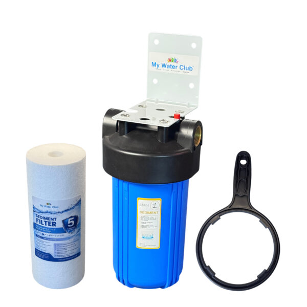 Whole House Single Stage Water Filtration System – 10″ × 4.5″ Big Blue, 1″ NPT Port, SKU# WHS-1H-10BB