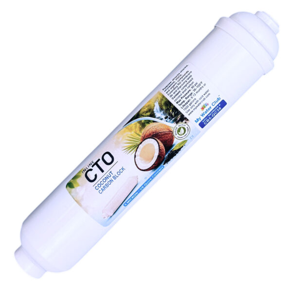 Premium Coconut Carbon Block Inline Filter — 5 Micron, 10″ × 2″, 3/8″ Quick-Connect — SKU CB5-QC38