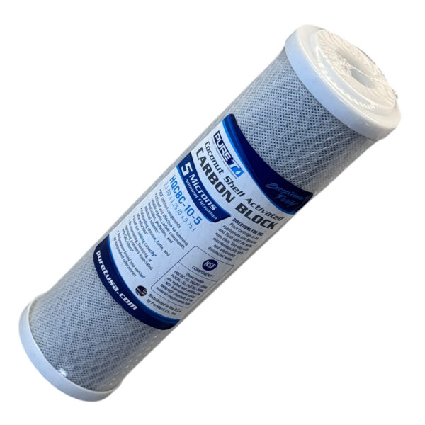 Coconut Shell Carbon Block Water Filter Cartridge — NSF-Certified, 5 Micron, (HQCBC-10-5), 10″ × 2.5″ (9 7/8″x2.5″)