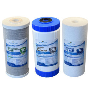 Premium Coconut Triple-Stage Whole House Replacement Filter Set, 10″ × 4.5″ Big Blue — Sediment + Coconut GAC + Coconut Carbon Block — SKU SCGACCACB-10BB