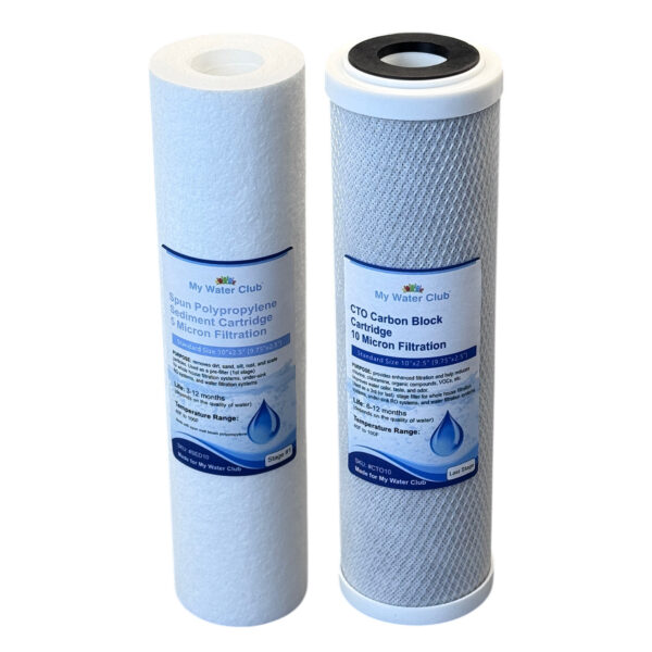Standard 2-Stage Whole House Replacement Filter Set, 10″ × 2.5″ — 5-Micron Sediment + 10-Micron CTO Carbon Block — SKU SCTO